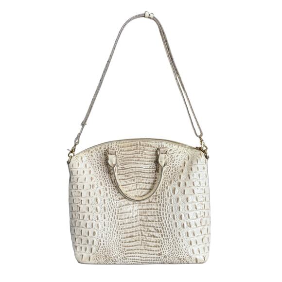 Brahmin Duxbury Satchel Shoulder Bag Beige White Melbourne Croc Embossed Purse‎ - Picture 2 of 16